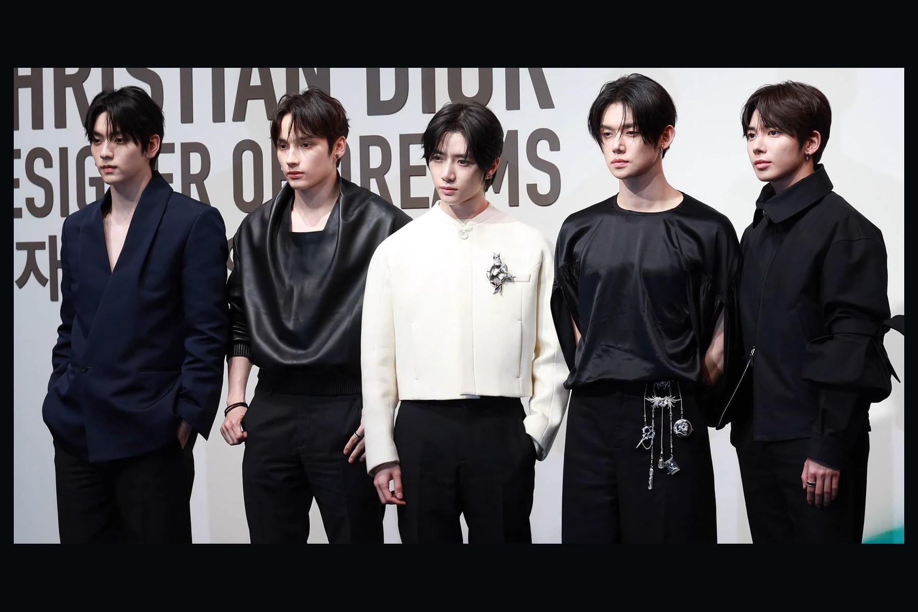 Archive image: TOMORROW X TOGETHER at a Dior event on April 18, 2025. This is not a photograph of the November 2026 STEAL THE WIND concerts.