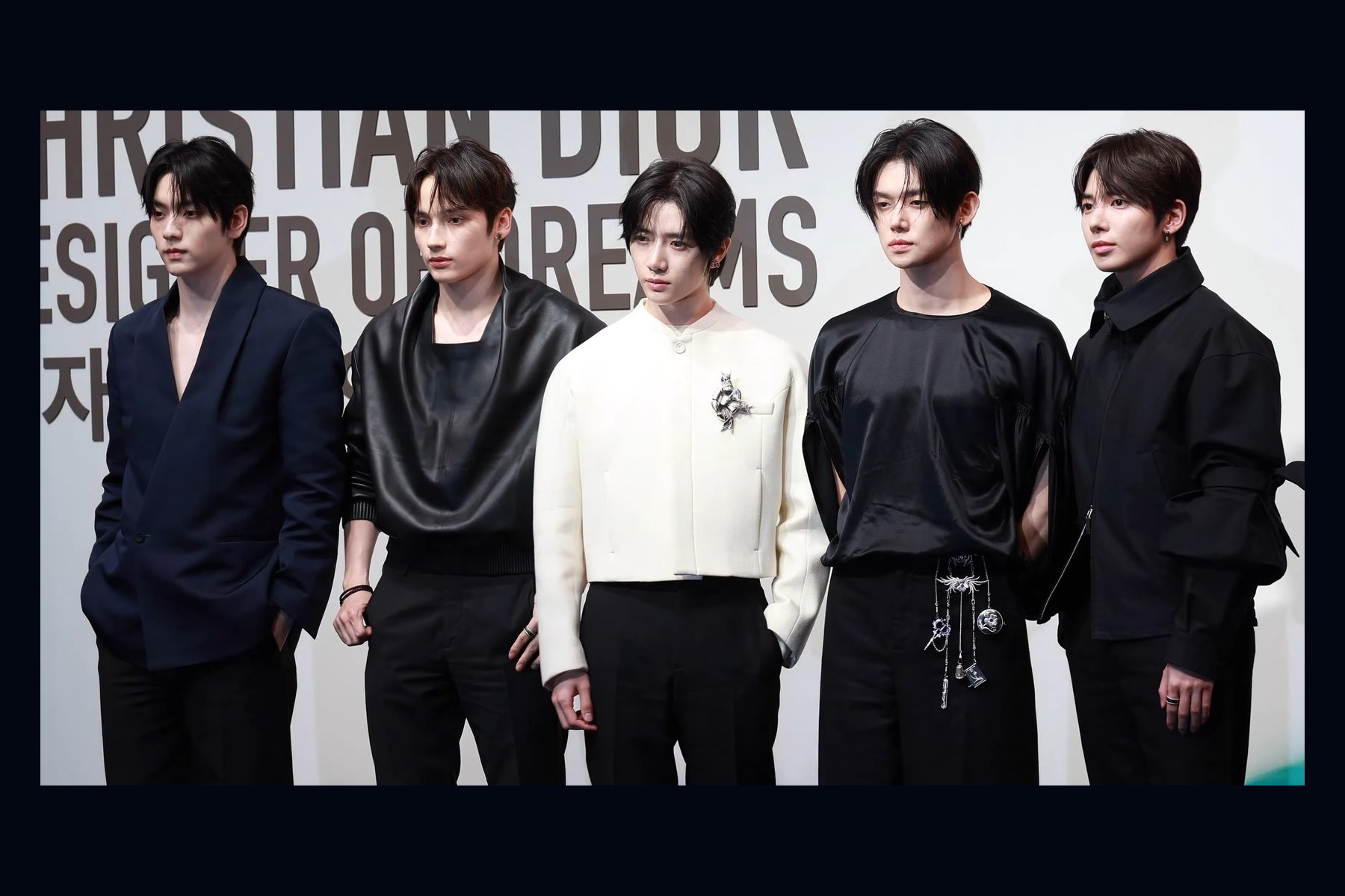 Archive image: TOMORROW X TOGETHER at a Dior event on April 18, 2025. This is not a photograph of the November 2026 STEAL THE WIND concerts.